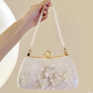 Fashionable Silk fabric pearl chain handle sling bag handbag ladies purse