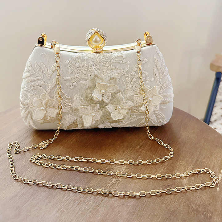 Fashionable Silk fabric pearl chain handle sling bag handbag ladies purse