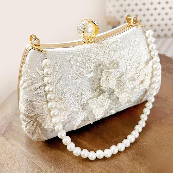 Fashionable Silk fabric pearl chain handle sling bag handbag ladies purse