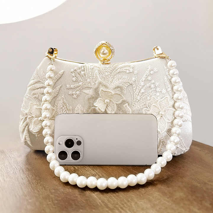 Fashionable Silk fabric pearl chain handle sling bag handbag ladies purse